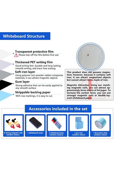 erorex Self Adhesive Magnetic Whiteboard Paper Whiteboard Film Stick On Wall For School Home Office