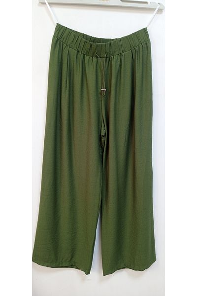 AKŞEN GİYİM Women's Soft Linen Palazzo Loose Leg High Waist Elastic Elastic Suitable Trousers