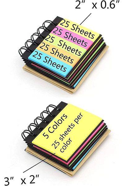 erorex 2 Pack Kraft Paper Notebook Spiral Self Stick Notes Fluorescent Lined Notebooks Colored Index Tabs