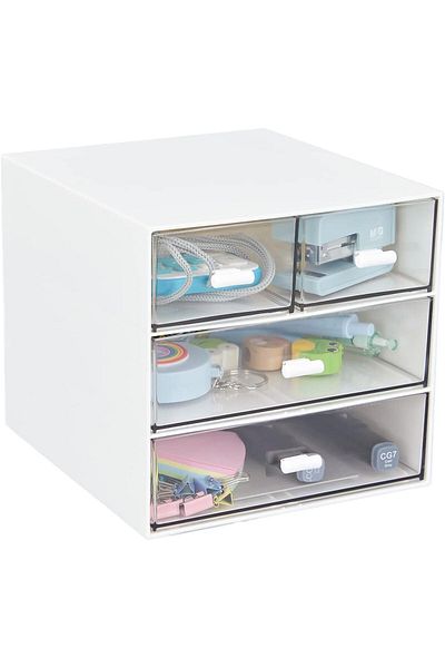 erorex Desk Organizer With 4 Drawers Clear Plastic Desk Storage Box Desktop Organization For Office