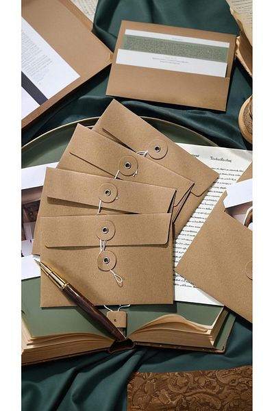 erorex 10 Pcs Kraft Paper Envelopes With Button And String Closure Vintage Pockets For Mail Postcards
