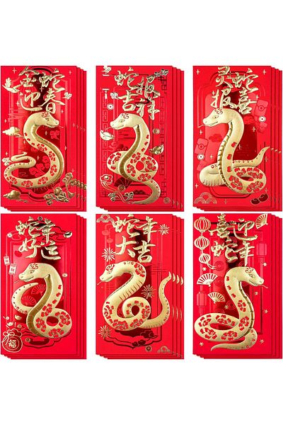 erorex Chinese New Year Red Envelopes 24Pack 2025 Snake Spring Festival Eve Party Supplies 6 Designs 6.69
