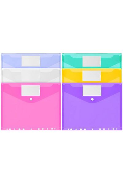 erorex 6Pcs Ring Binder Punch Pocket A4 Clear Plastic Envelopes For Ring Binder Folder Loose Leaf Plastic