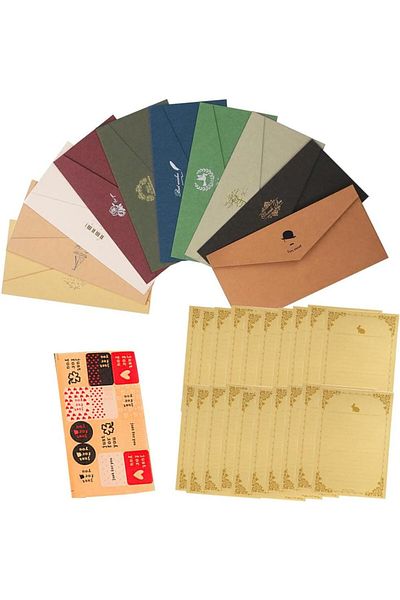 erorex 10Pcs Vintage Paper Envelopes Hot Stamping Envelope Kraft Paper Envelopes Invitation Envelopes