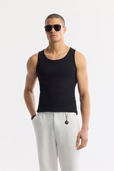 Avva Men's Black Sleeveless Basic Ribbed Undershirt A51Y1127