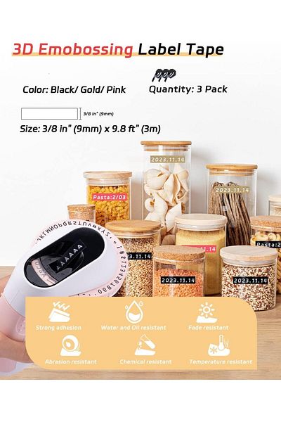 erorex Embossing Label Tape 3 8 Inch 9Mm Compatible With Phomemo Dymo Omega Dymo Junior Volengo Embossing