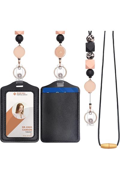 erorex Id Badge Holder With Retractable Lanyards And Keyring Pu Leather Badge Holder With Safety Breakaway