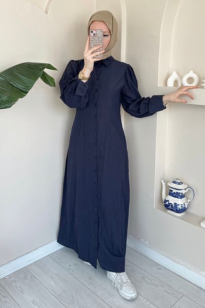 ModaAycan Blue Buttoned Sak, Ma333 Model Dress