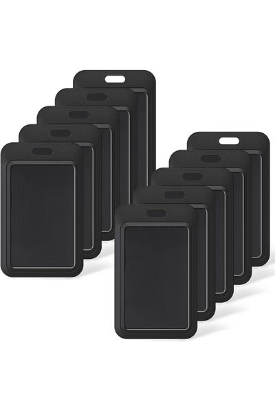 erorex 10 Pcs Sliding Id Badge Holder Hard Black Vertical Plastic Card Case Protector Pouch With Clear