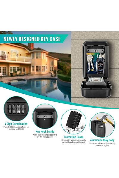erorex Key Lock Box Key Safe Box Outdoor Waterproof Wall Mounted Security Large Keysafe With 4 Digit
