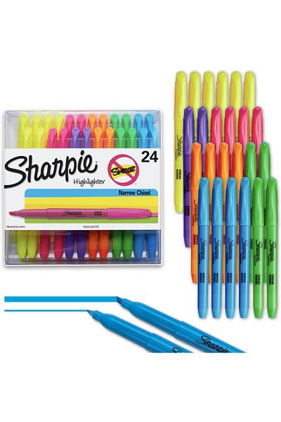 erorex Pocket Style Highlighters Chisel Tip Assorted Colors 24 Count