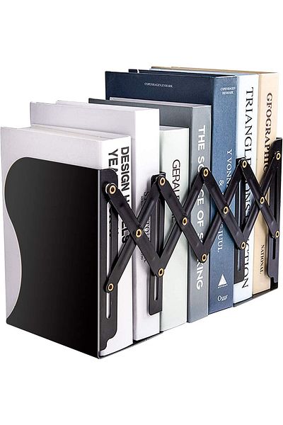 erorex Adjustable Bookend Metal Iron Black Bookends Expandable Bookend Stand For Office Desk Shelf