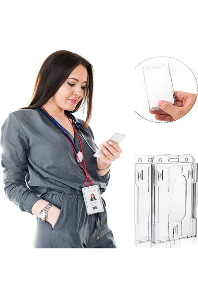 erorex Card Protector 5 Pack Transparent Id Card Holder Hard Plastic Badge Holder With Easy Access Thumb