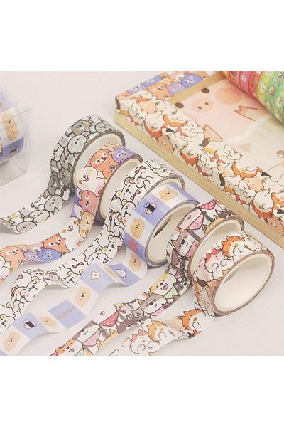 erorex Adorable Animals Washi Tape Set: 18 Rolls With Gold Accents Pretty Masking Tapes For Arts Handmade