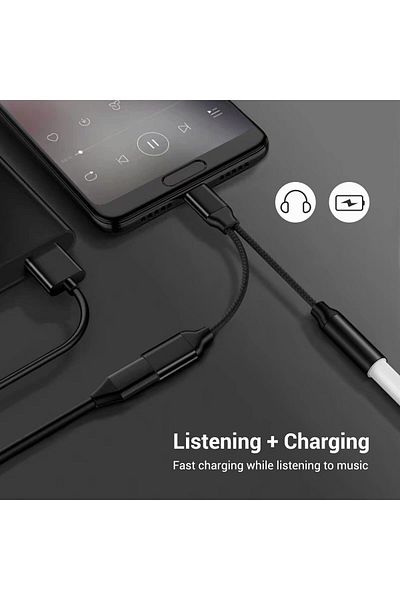 erorex Usb C Splitter Usb C To 3.5Mm Headphone And Charger Adapter 2 In 1 Type C To Hi Res 3.5Mm Audio