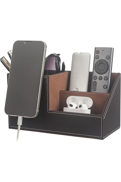erorex Desk Organizer Office Supplies Caddy Pu Leather Multi Function Storage Box Pen Pencil Cell Phone