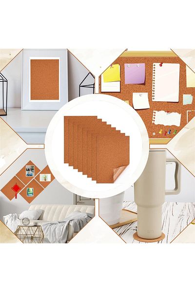 erorex 8Pcs Self Adhesive Cork Sheets Natural Cork 11.81X8.27X0.04In Cork Coasters Cork Tiles Sheets Wall