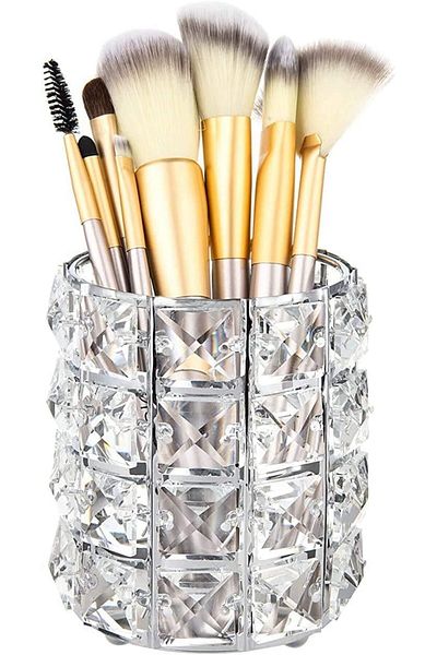 erorex Makeup Brush Holder Crystal Beads Pencil Holder Storage Organizer Container Gold