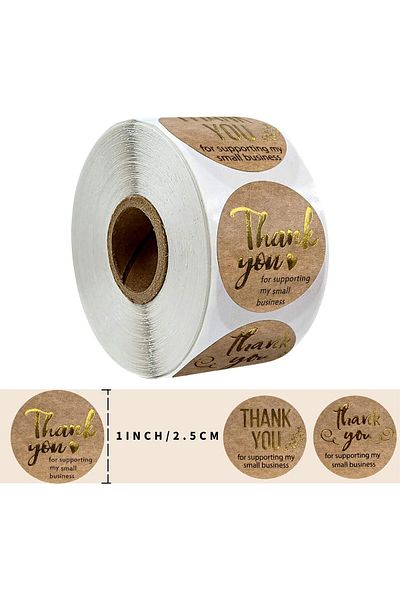 erorex Thank You Stickers Foil Stamping Kraft Paper Labels Round Labels 2.5Cm Sticker Labels For Bakery