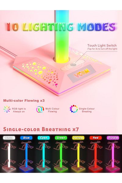erorex Rgb Headphone Stand With Usb And Type C Ports Gaming Controller Holder With 10 Light Modes And