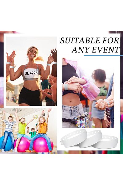 erorex White Wristbands Plastic Wristbands 100Pcs Vinyl Paper Wristbands Waterproof Id Wristbands For