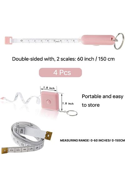 erorex Retractable Tape Measure 4 Packs + Soft Fabric Sewing Ruler For Body Measurement Weight Loss Cloth