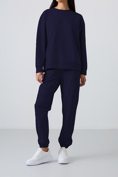 ruNadeS Γυναικεία αθλητική φόρμα Navy Blue με 3 νήματα με λαιμόκοψη στο κάτω μέρος με μαλακό φλις εσωτερικά
