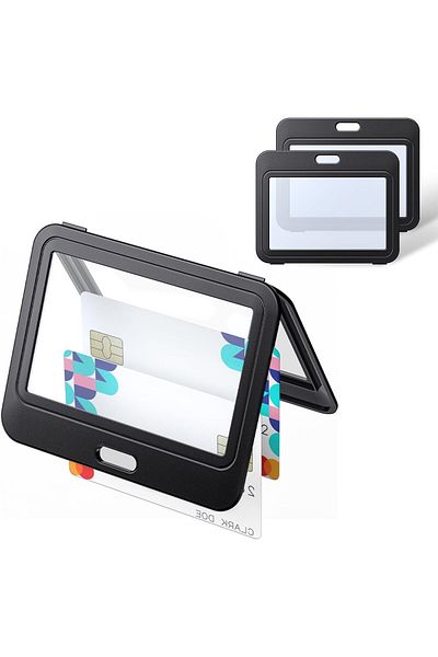 erorex 10 Pack Id Badge Holder With Double Sided Windows Horizontal Hard Plastic Case Black Card Protector