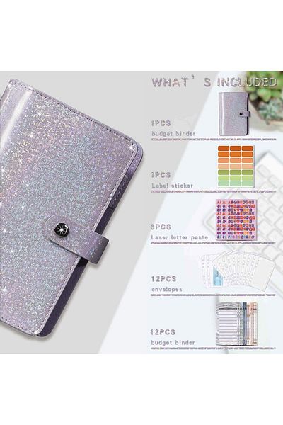 erorex A6 Budget Binder With 12Pcs Zipper Envelopes Gold Foil Budget Card 12 3 Sequin English 21 Labels