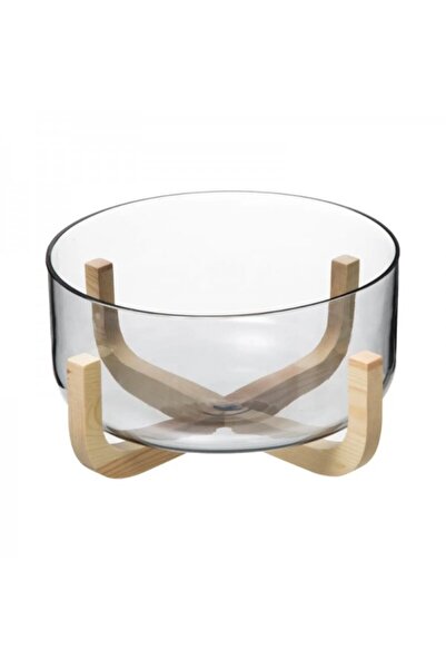 Secret de Gourmet Glass salad bowl with wooden stand, Arha, 28x14 cm