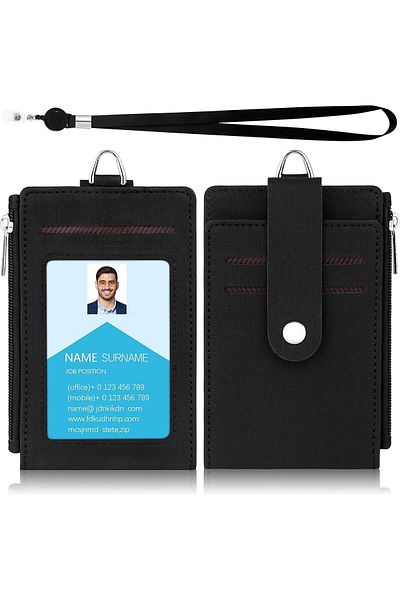erorex Badge Holder With Zipper Pu Leather Id Badge Card Holder Wallet Case With 7 Card Slots 1 Side