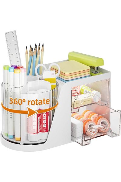 erorex Desk Organizer With 2 Drawer 360°Rotating Pen Holder For Desk Desk Organizers And Accessories With