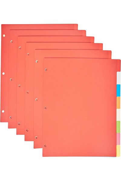 erorex 3 Ring Binder Plastic Divider Set 3 Hole Punched Letter Size 8 Tab Dividers 6 Pack Assorted Color