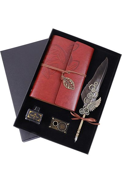 erorex Feather Pen And Ink Set Notebook Retro Vintage Quill Pen Calligraphy Writing Signature Dip Pen