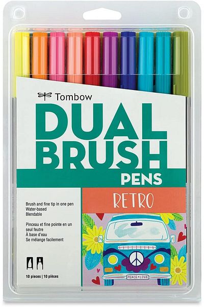 erorex 56217 Dual Brush Pen Art Markers Retro 10 Pack. Blendable Brush And Fine Tip Markers
