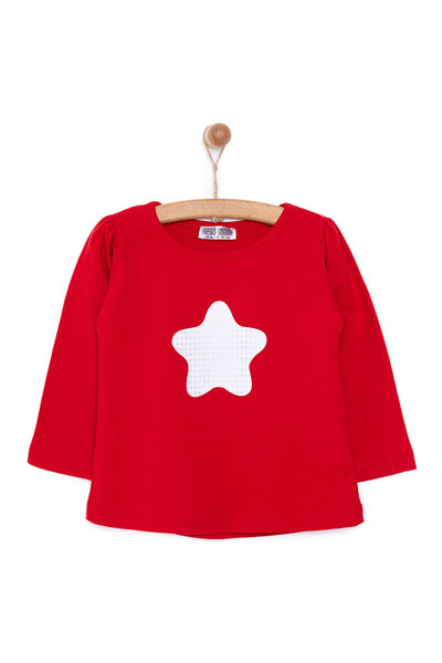 ebebek Hello Baby HelloBaby Kız Bebek Tshirt Yıldızlı Celebration Bisiklet Yaka Uzun Kol Kırmızı