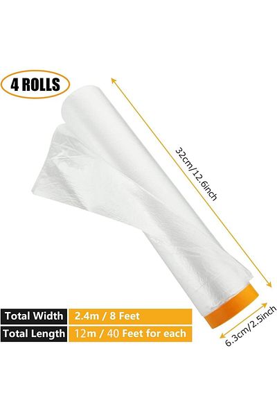 erorex Plastic Drop Cloth Plastic Sheeting With Masking Tape Pre Masking Film Protection Covering Cloth