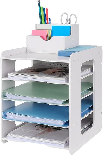 erorex 5 Tier Office Paper Organizer For Desk Desktop White File Holder File Organizer Paper Sorter Mail