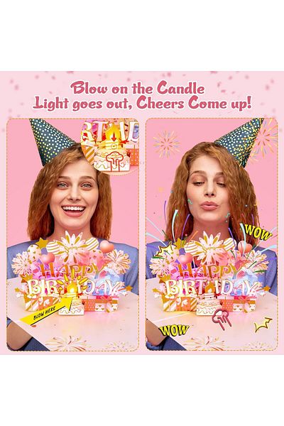 erorex 3D Popup Birthday Cards Musical Birthday Card Blowable Led Candle Light And Music Gifts For Women