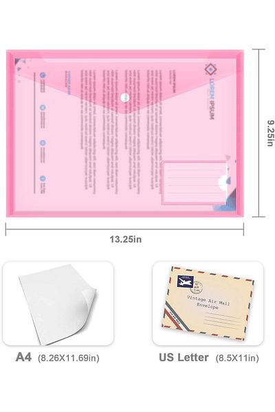 erorex 5 Pack A4 Plastic Envelopes Clear Document Folders With Label Pocket Snap Button Closure For School