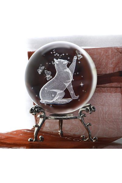 erorex 3D Cat Crystal Ball 60Mm Glass Laser Engraved Figurine With Stand Elegant Paperweight For Art Decor