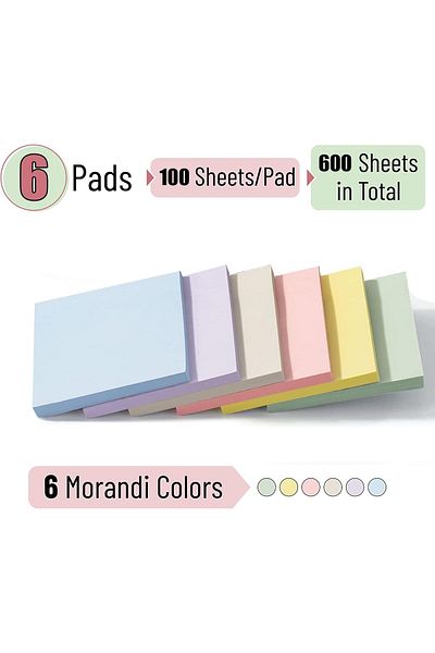 erorex Sticky Notes 6 Pads 3”X3” 600 Sheets Total Morandi Colors Sticky Notes Post It Notes Colorful Basic