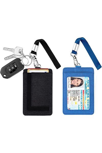 erorex Id Badge Holder With Wristlet Keychain 2Pcs Slim Minimalist Lanyard Card Case Holder Id Case With