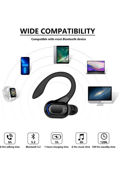 erorex Single Ear Bone Conduction Headset Bluetooth 5.2 Open Ear Wireless Earphones Waterproof With Led