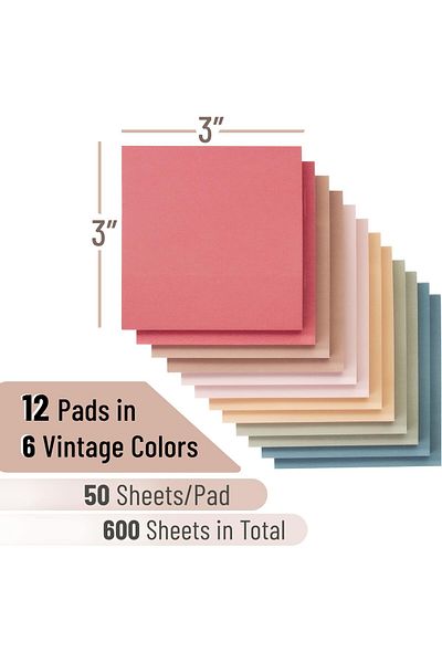 erorex Sticky Notes 3”X3” 12 Pads Vintage Colors Sticky Notes Sticky Note Self Stick Note Pads Sticky Pads