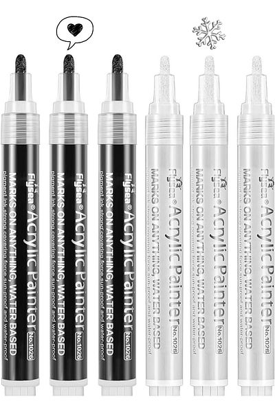erorex 6Pcs Acrylic Paint Pens Black White Paint Pens Marker Pen For Drawing