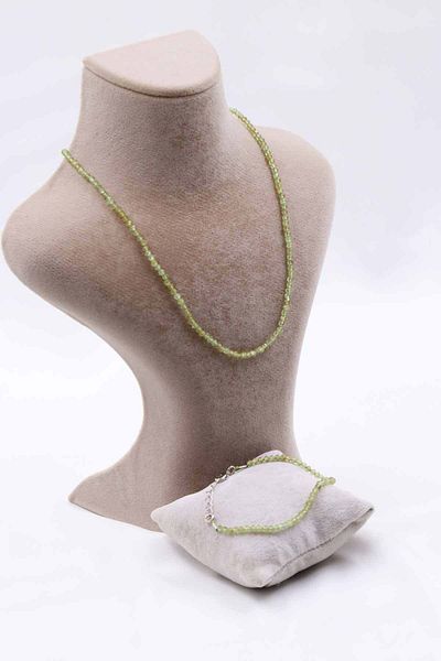 MYTAKIAĞACIMFH Peridot Zebercet Stone Natural Stone Necklace Bracelet Set Faceted Cut 2-3mm