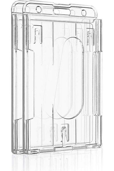 erorex 2 Pack Vertical 2 Card Badge Holder With Thumb Slot Hard Transparent Pc Case Protector For Office