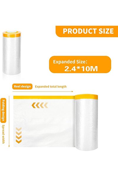 erorex Plastic Dust Sheets 2.4M X 100M Tape And Drape Painters Plastic Drop Cloth For Automotive Painting