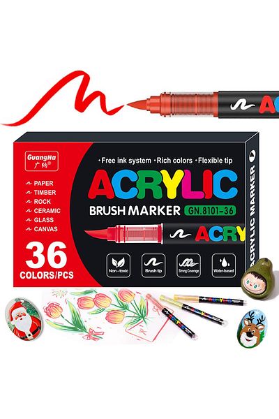 erorex Acrylic Paint Pens Soft Brush Tip Acrylic Paint Markers 36 Color Acrylic Markers Ideal For Canvas